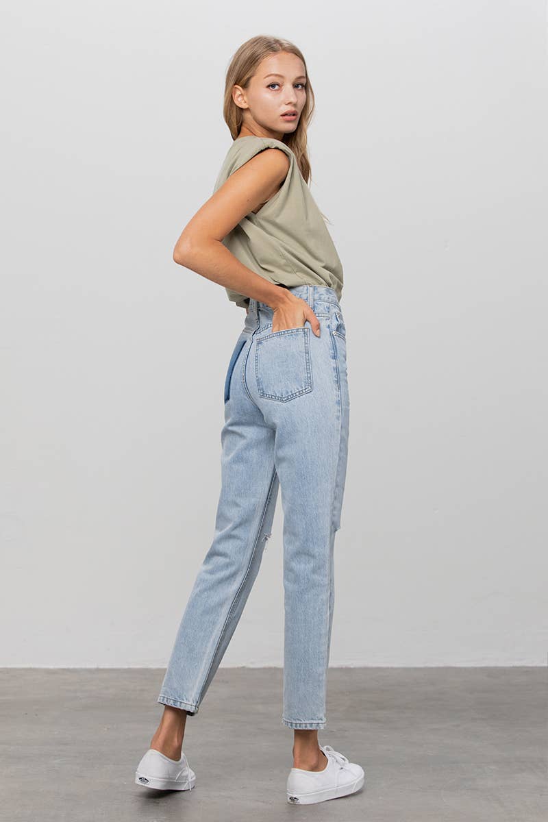 Ivy High Waist Ripped Tapered Jeans