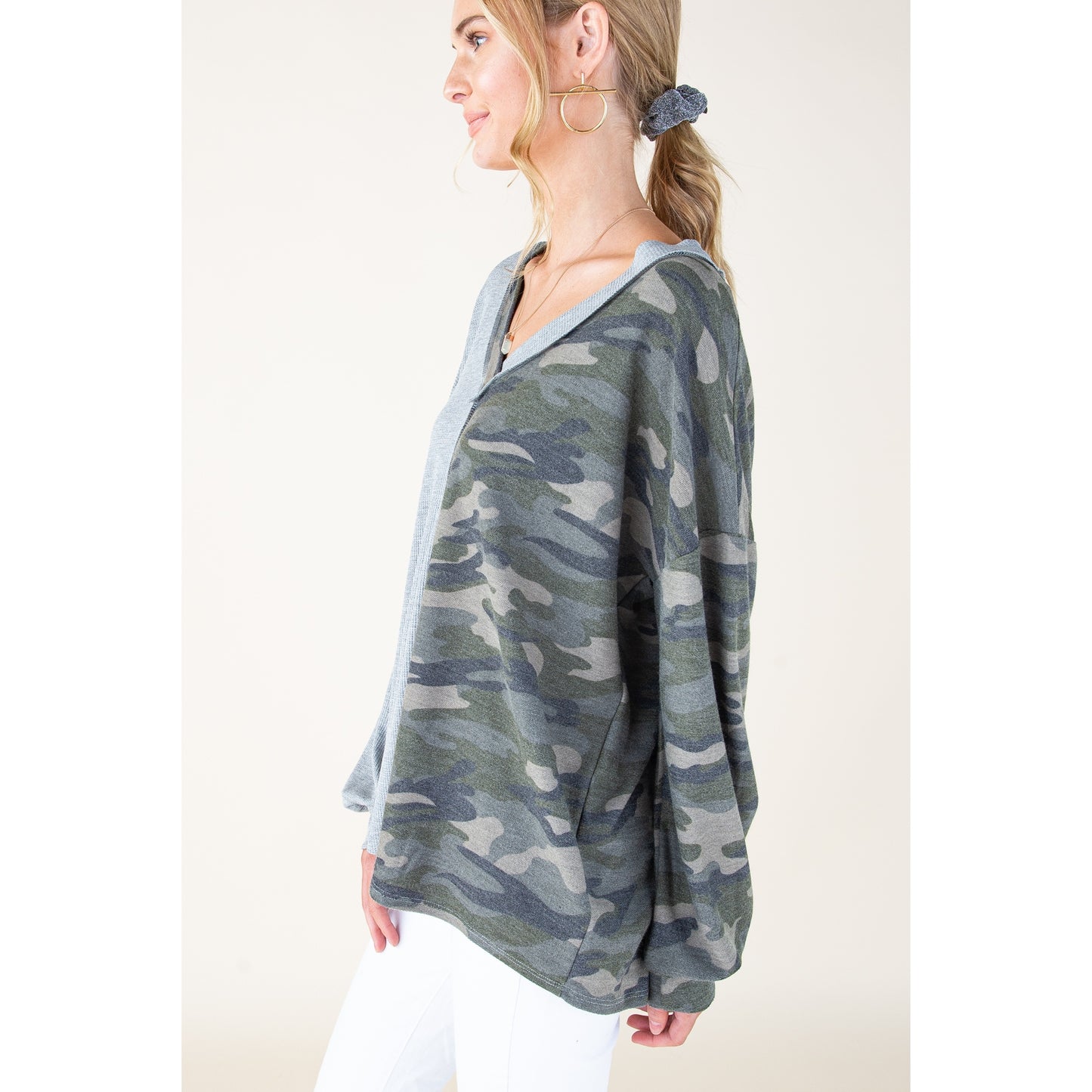 Heather Grey Half Camo Long Sleeve Top - Wild Luxe Boutique