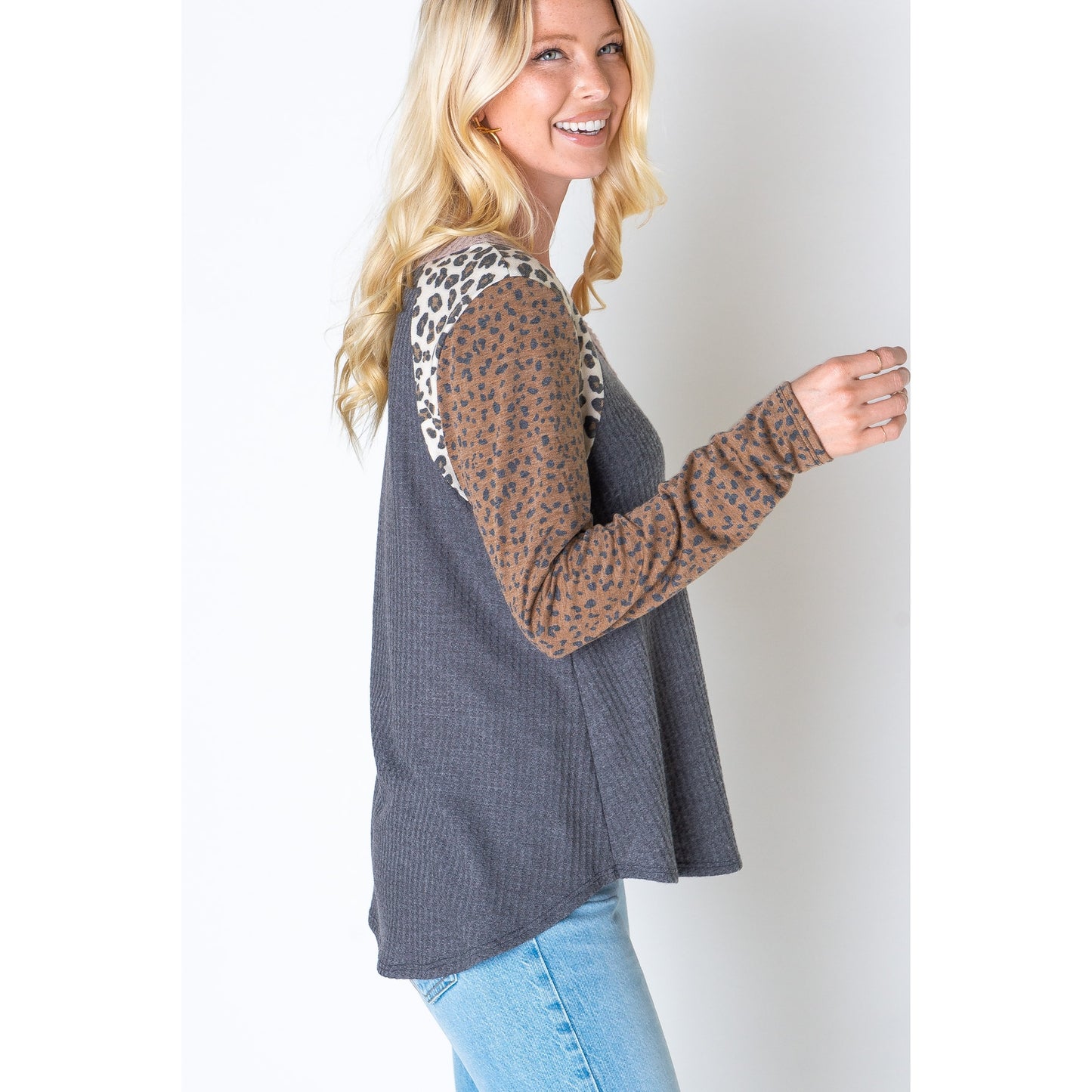 Animal Print Waffle Long Sleeve Top - Wild Luxe Boutique