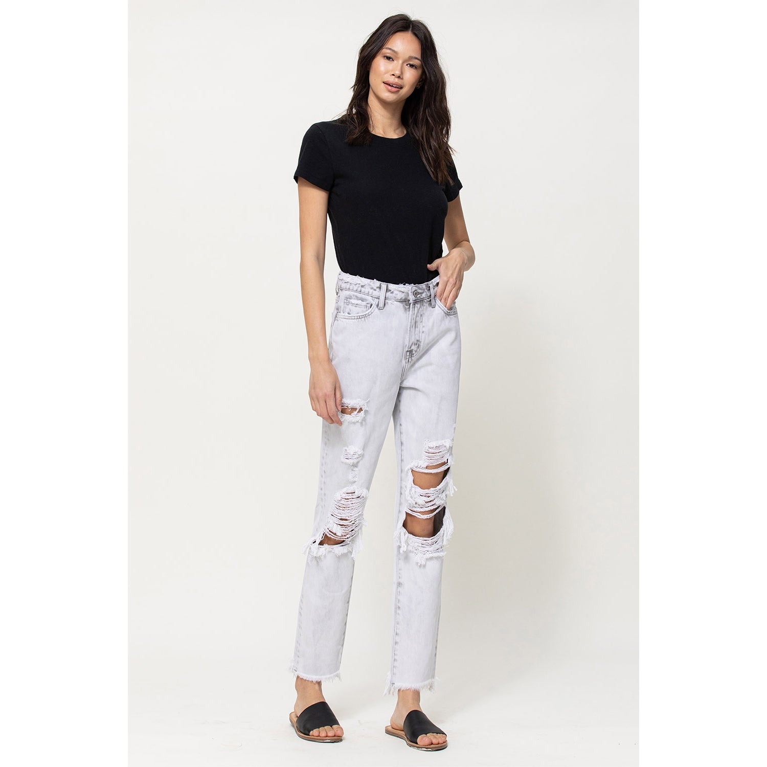Lyla Distressed Rigid Mom Jeans - Wild Luxe Boutique