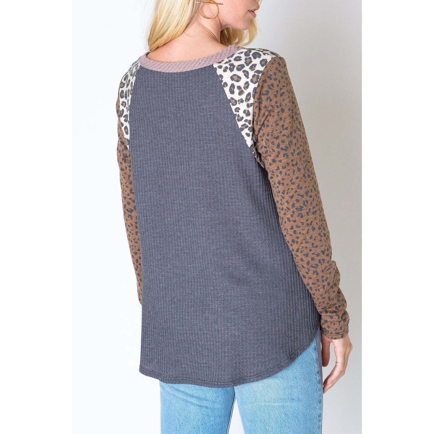Animal Print Waffle Long Sleeve Top - Wild Luxe Boutique
