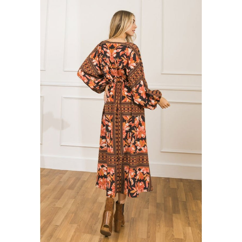 Black Floral Woven Midi Dress - Wild Luxe Boutique