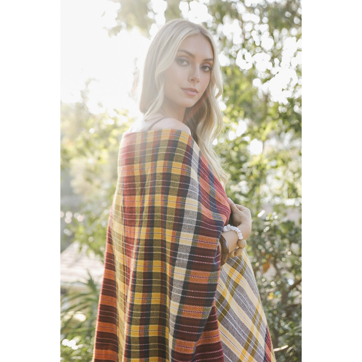 Tartan Check Pocket Frayed Edge Ruana Wrap - Wild Luxe Boutique