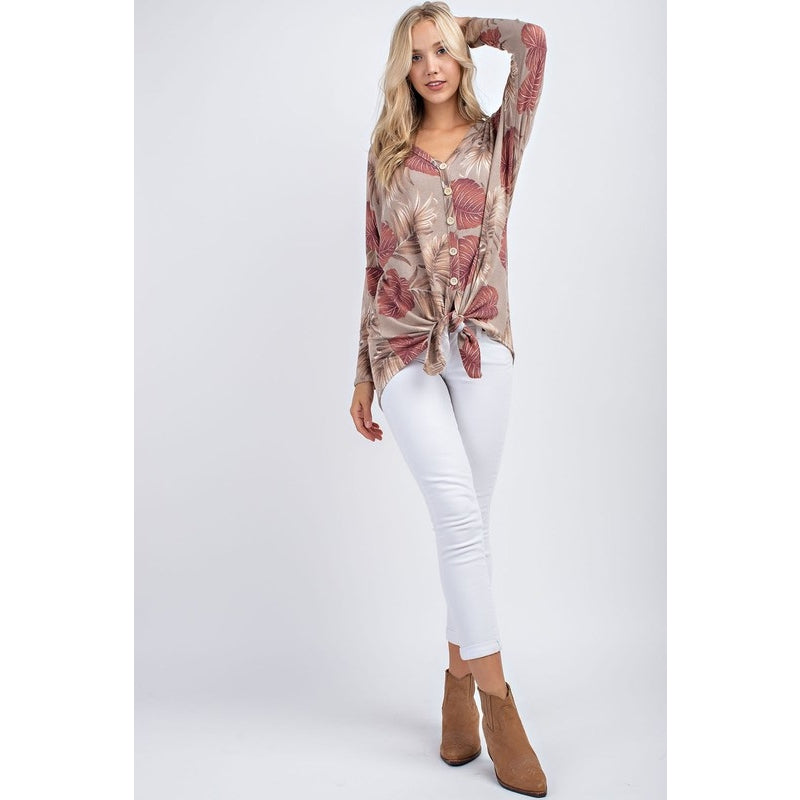 Leaf Print Tie-Front Top - Wild Luxe Boutique