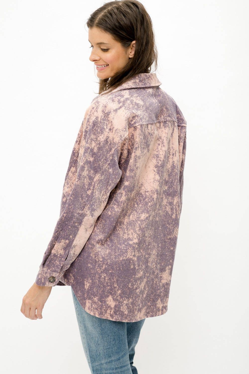 Tie Dye Dusty Lavender Corduroy Shirt Jacket