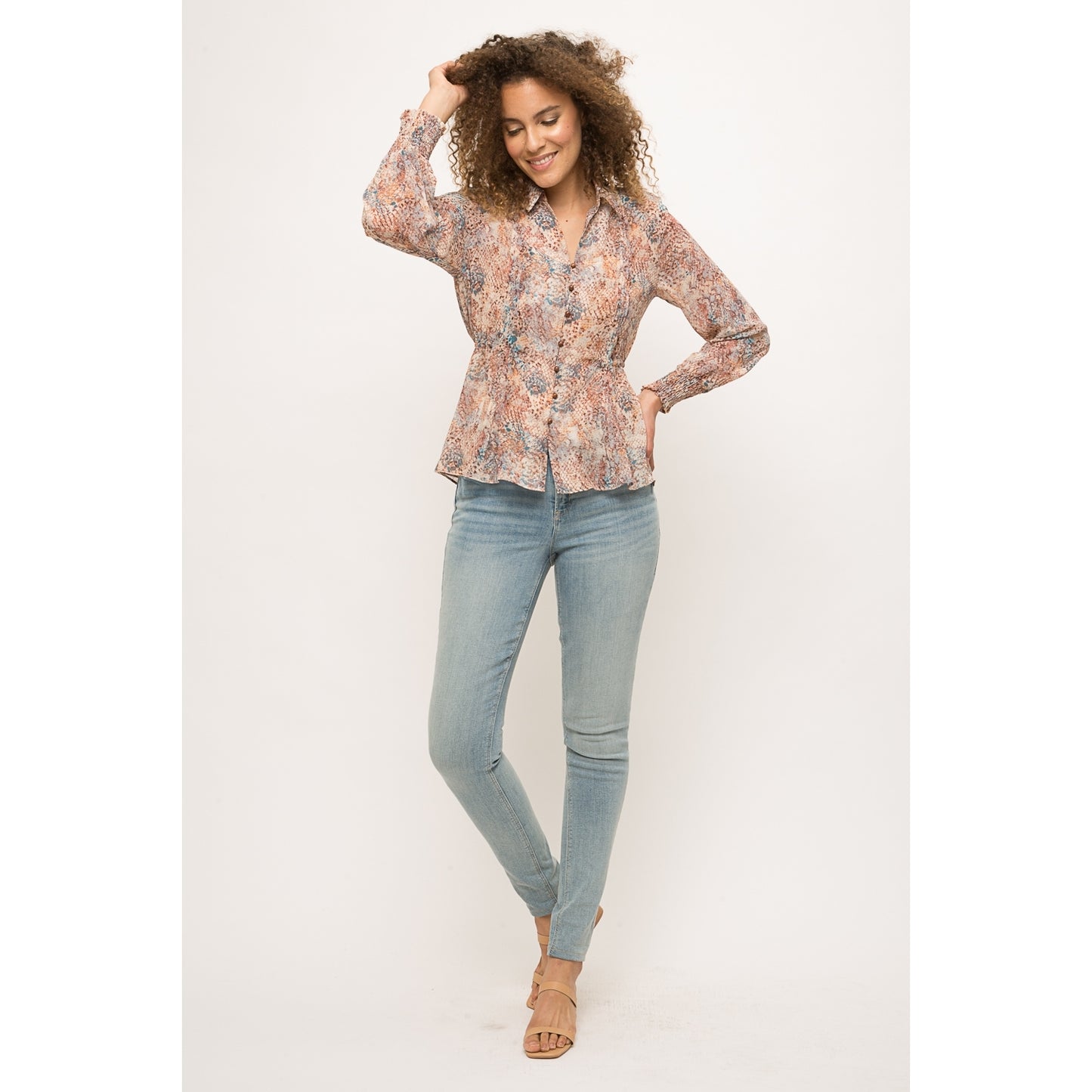 Snake Print Tie Back Pleated Shirt - Wild Luxe Boutique