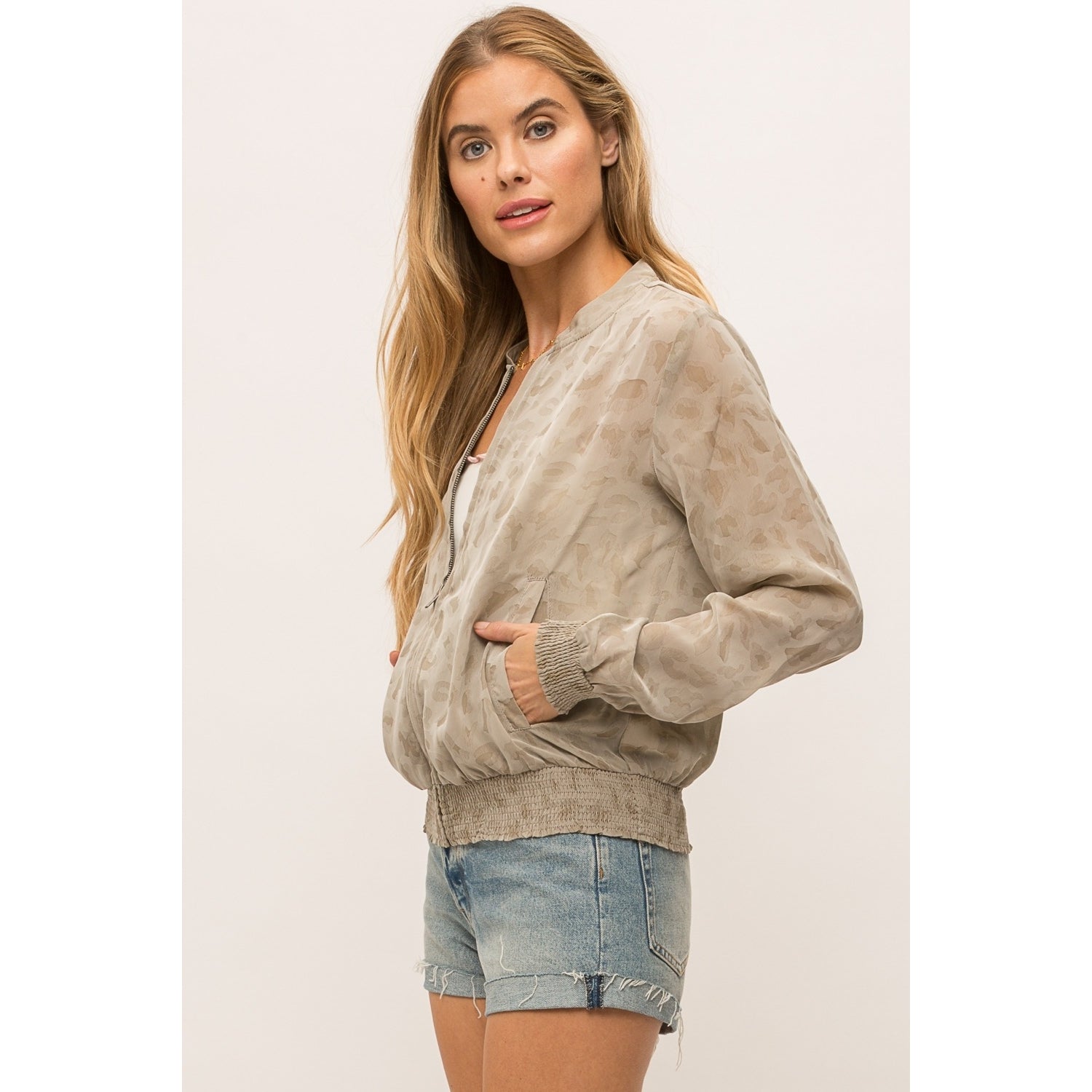 Mocha Jacquard Leopard Sheer Bomber Jacket - Wild Luxe Boutique