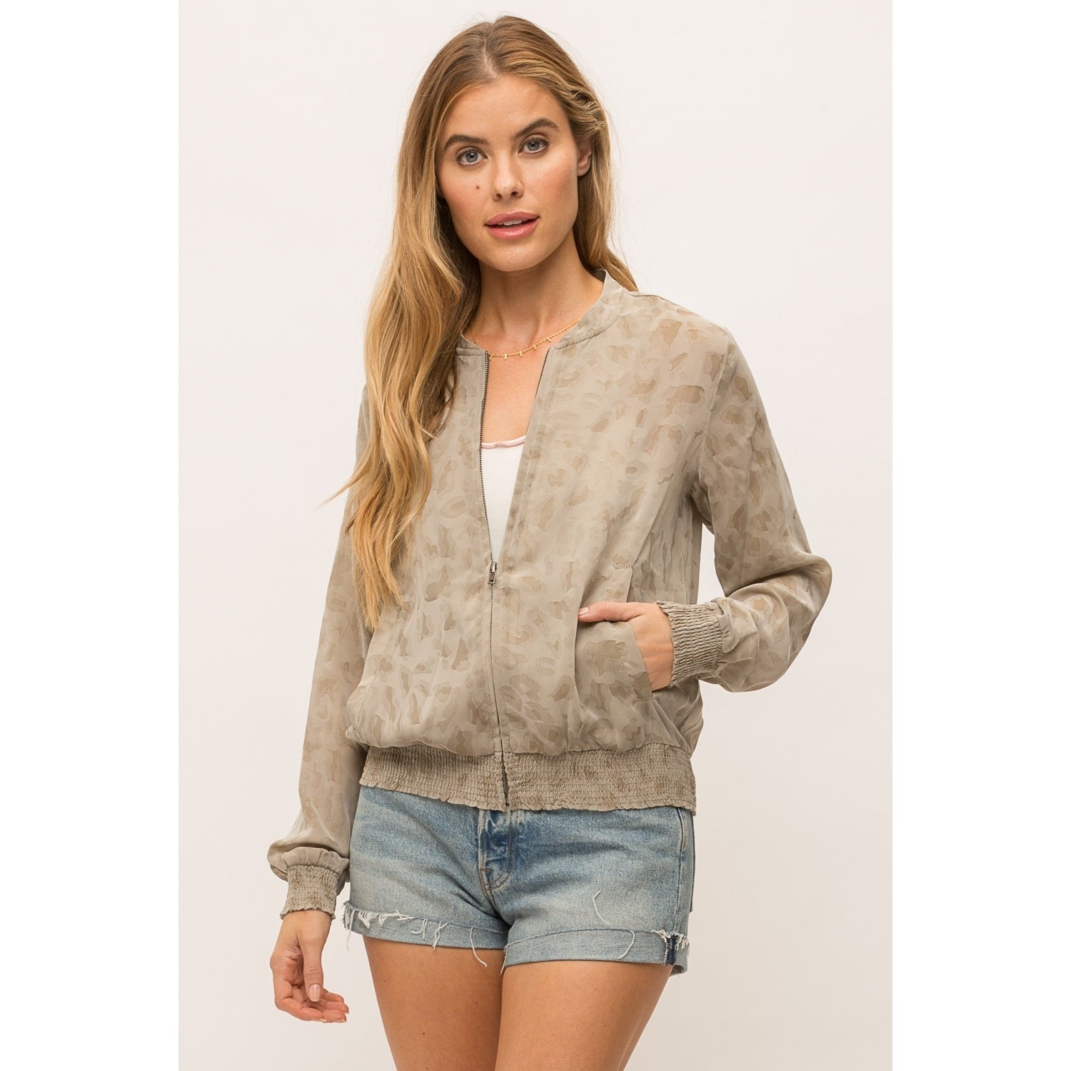 Mocha Jacquard Leopard Sheer Bomber Jacket - Wild Luxe Boutique