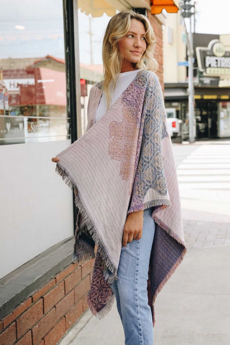 Lilac Floral Medallion Paisley Ruana - Wild Luxe Boutique