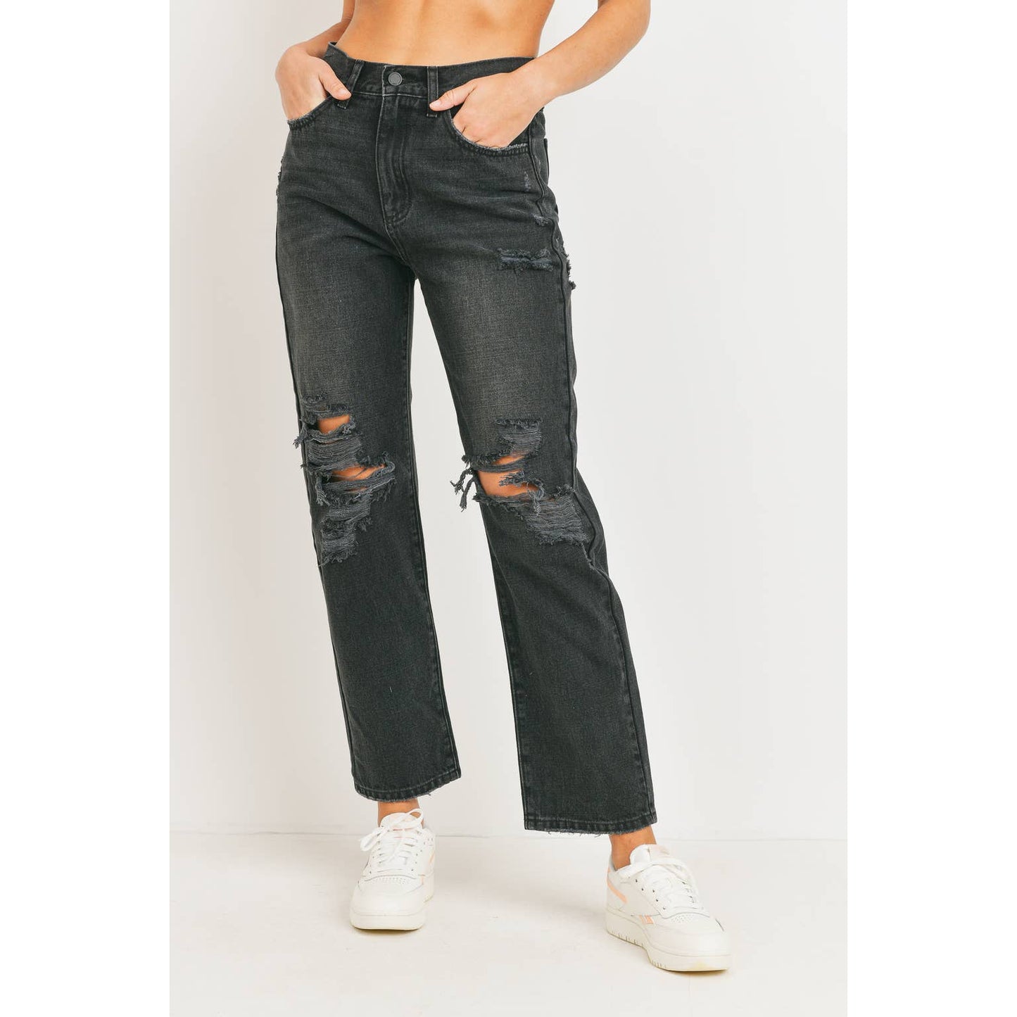 Dylan Washed Black High Rise Distressed Dad Jean - Wild Luxe Boutique