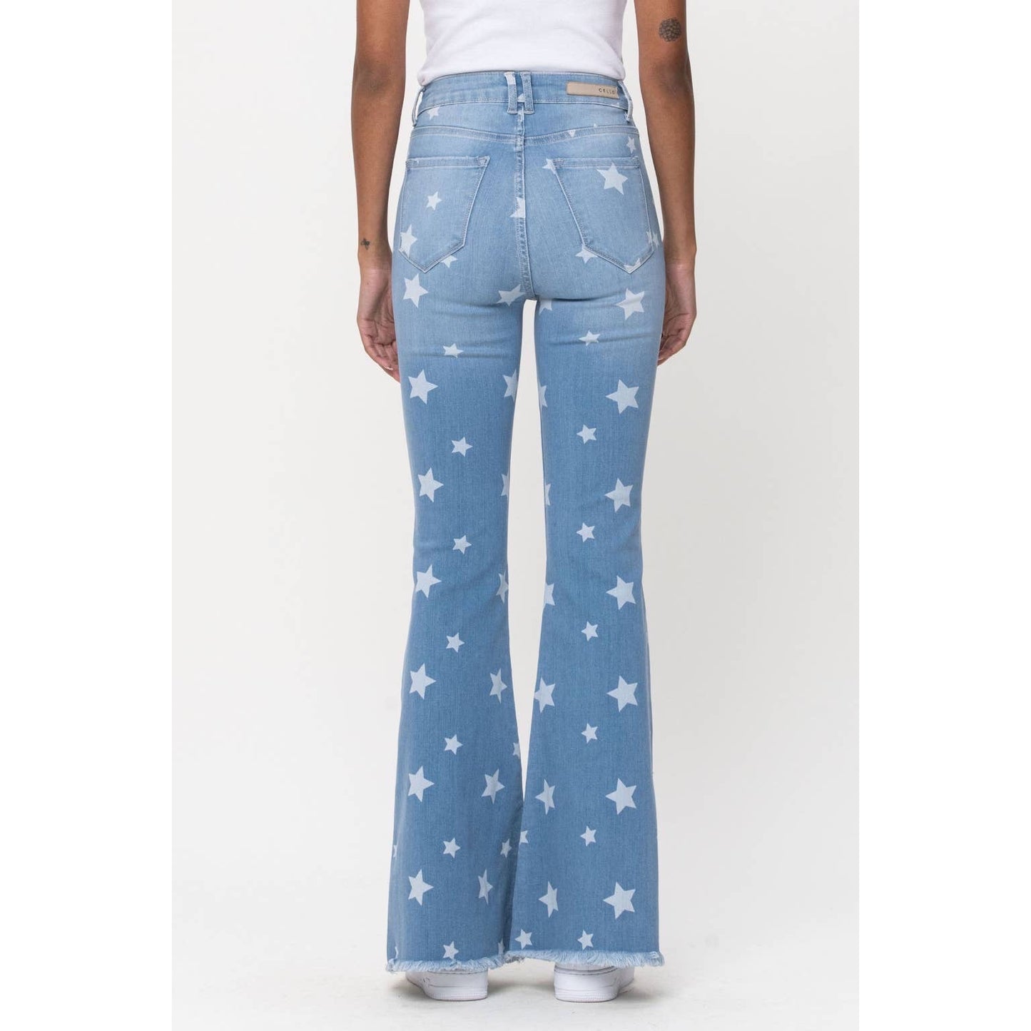 Light Wash Star Print Flare Jeans - Wild Luxe Boutique