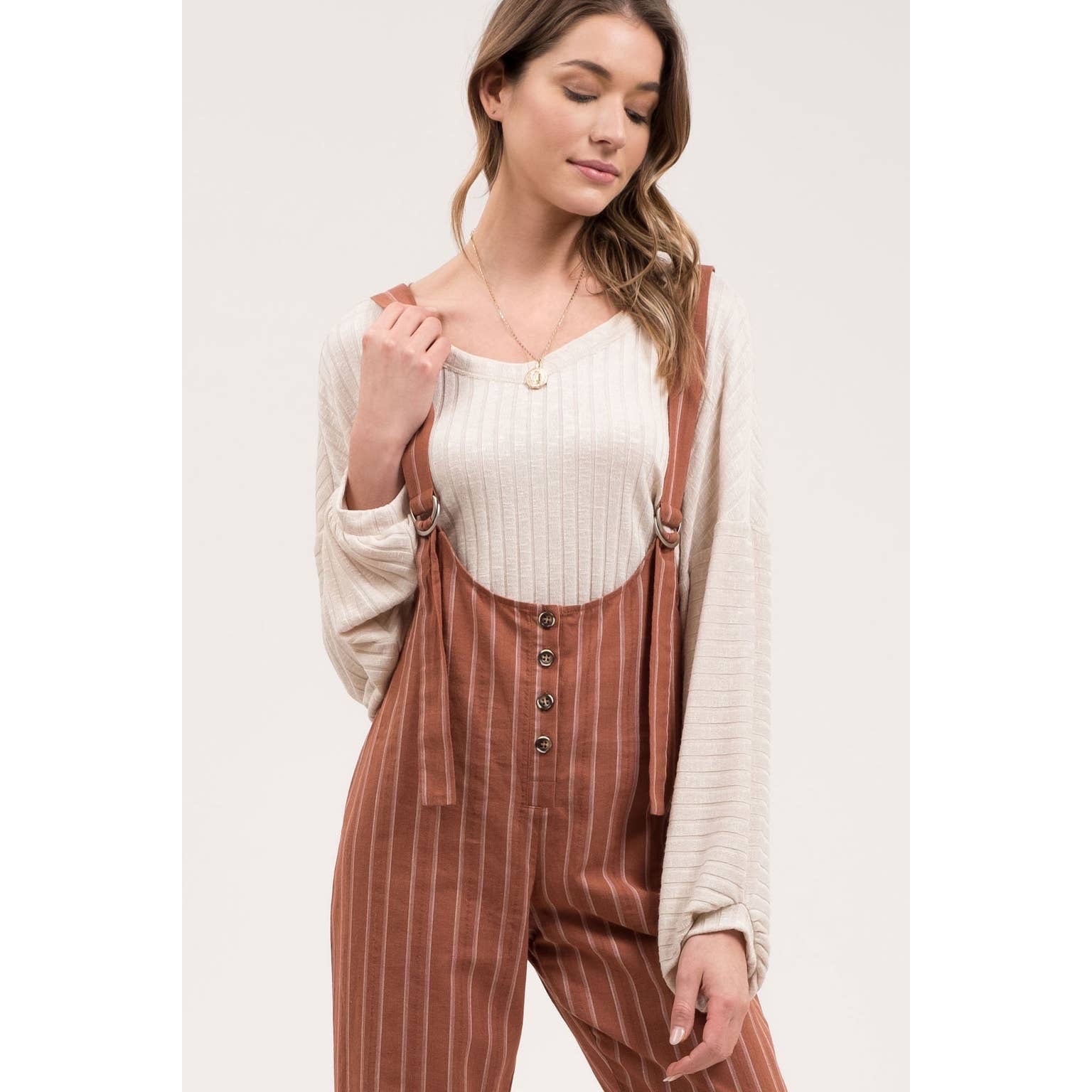 Cinnamon Pinstriped Jumpsuit - Wild Luxe Boutique