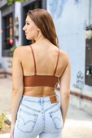 Cognac Faux Leather Longline Bralette - Wild Luxe Boutique