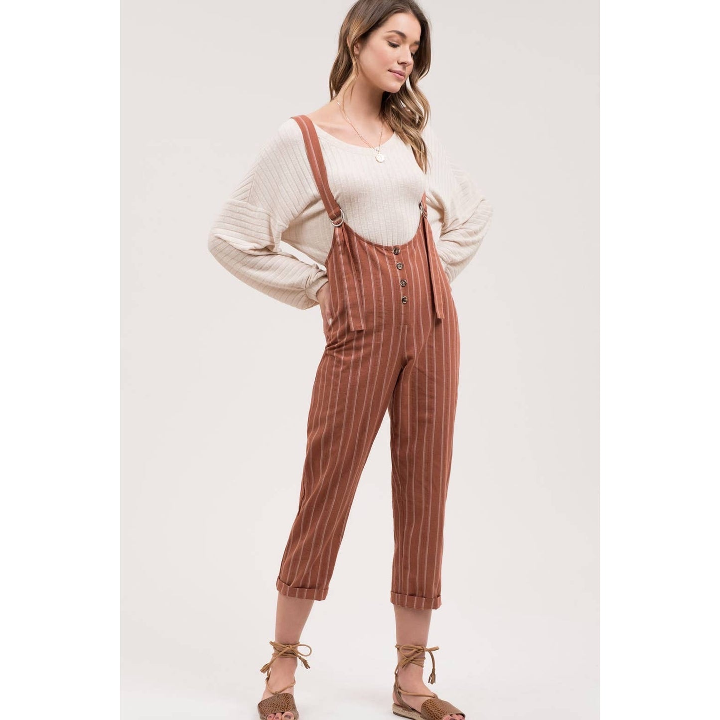 Cinnamon Pinstriped Jumpsuit - Wild Luxe Boutique