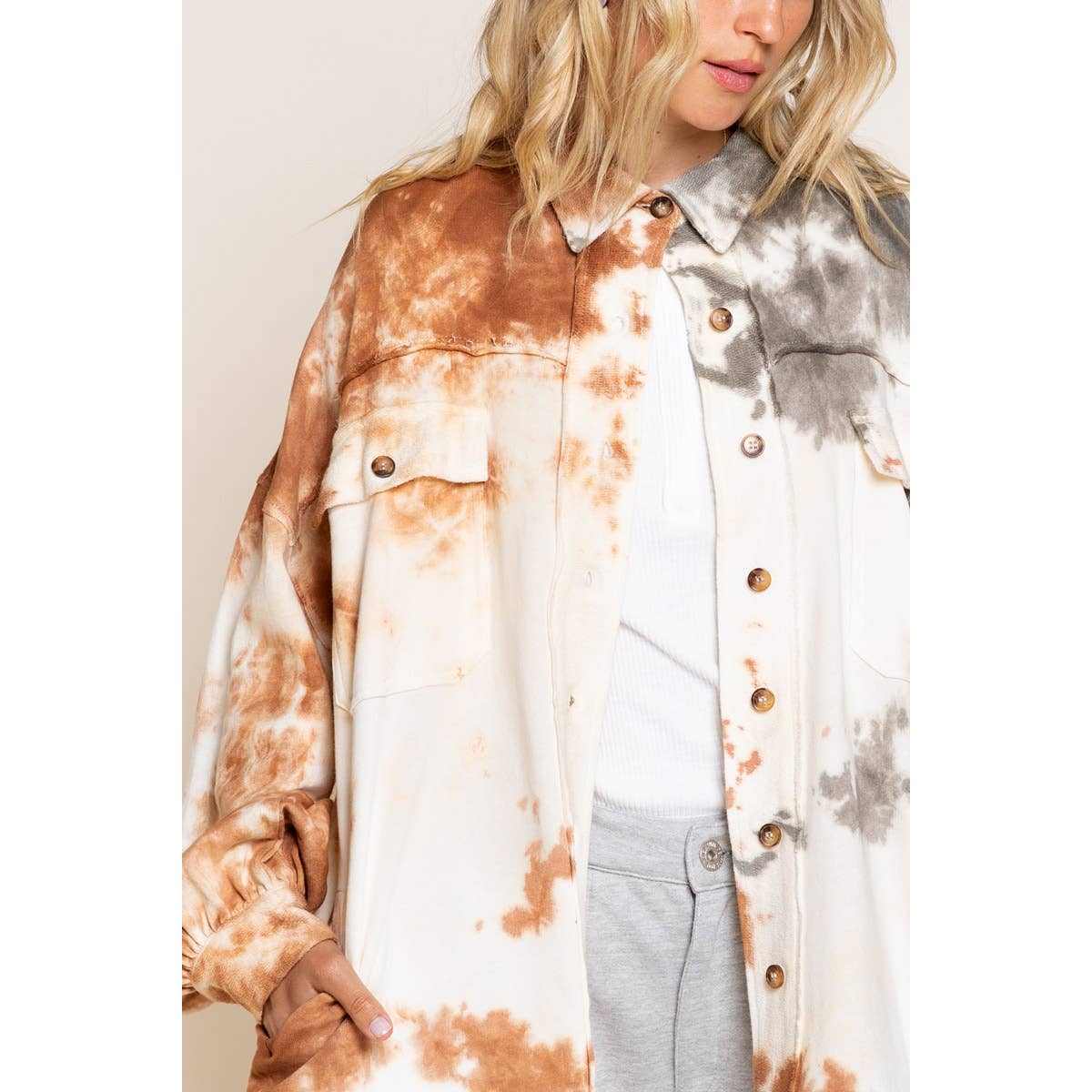 Tie Dye Utility Jacket in Toasted Coffee - Wild Luxe Boutique