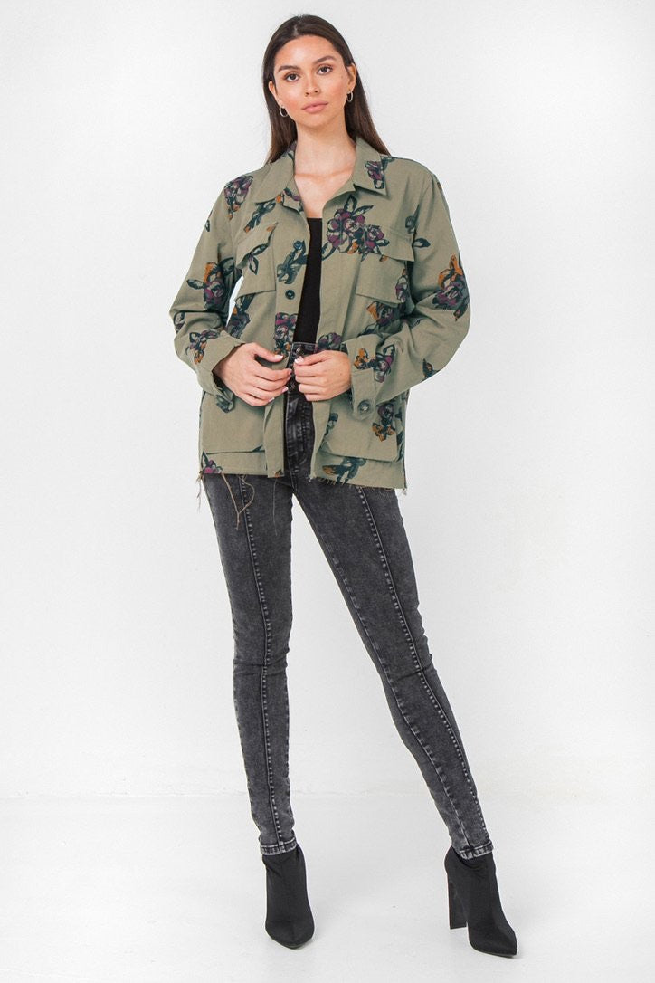 Floral Print Cargo Jacket - Wild Luxe Boutique