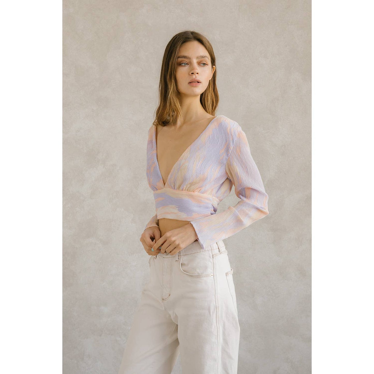 Pastel Multi-Color Crepe Cropped Top