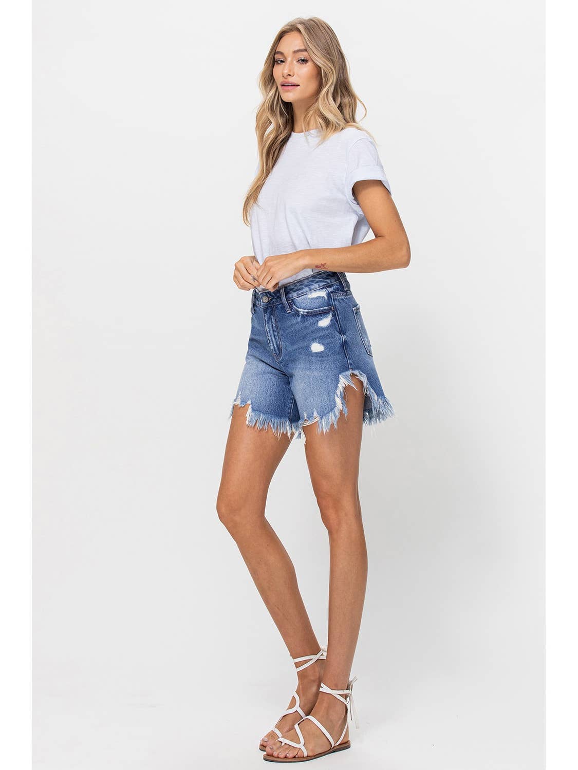 High Rise Distressed Side Shorts