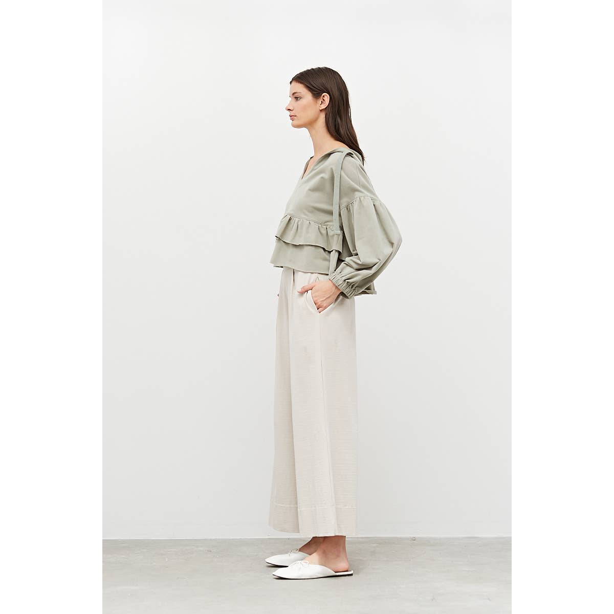 Grade & Gather V-Neck Hooded Tiered Sweatshirt