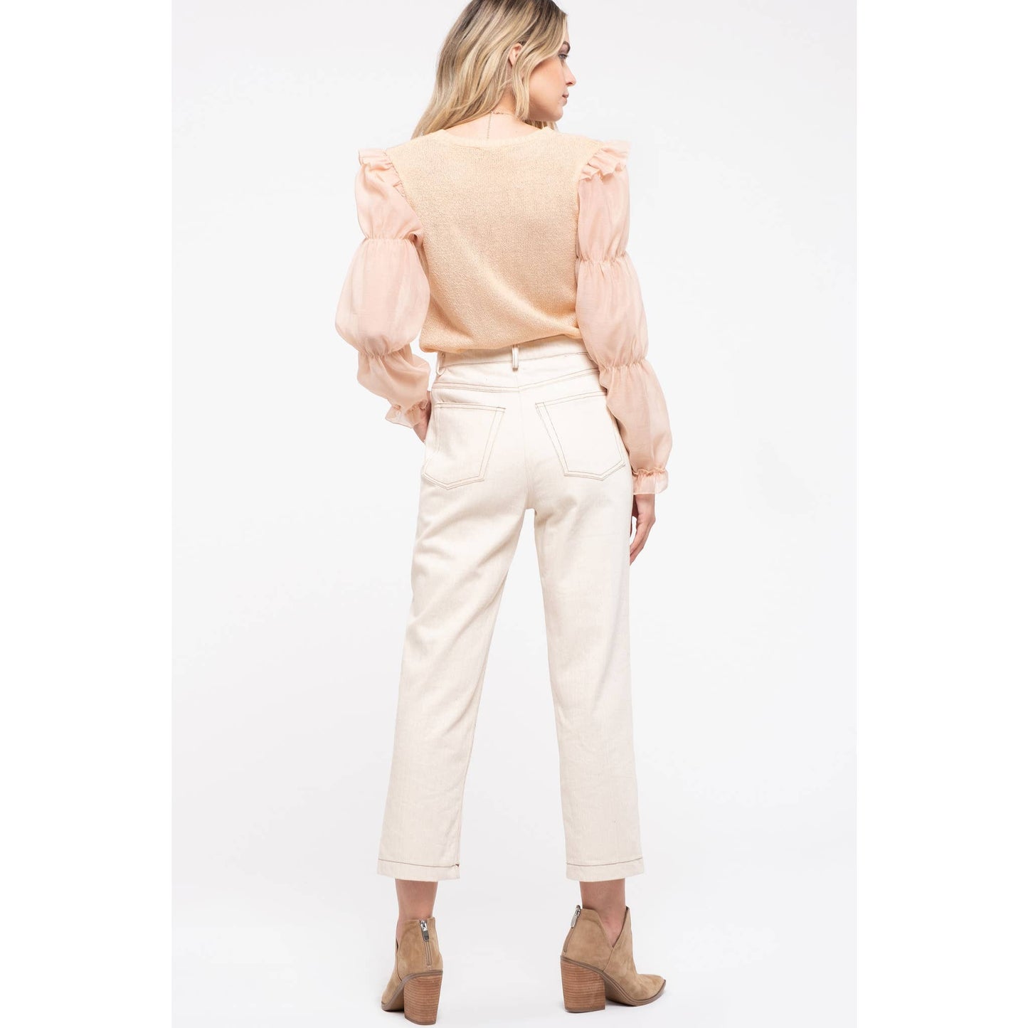 Contrast Sleeve Apricot Sweater Top