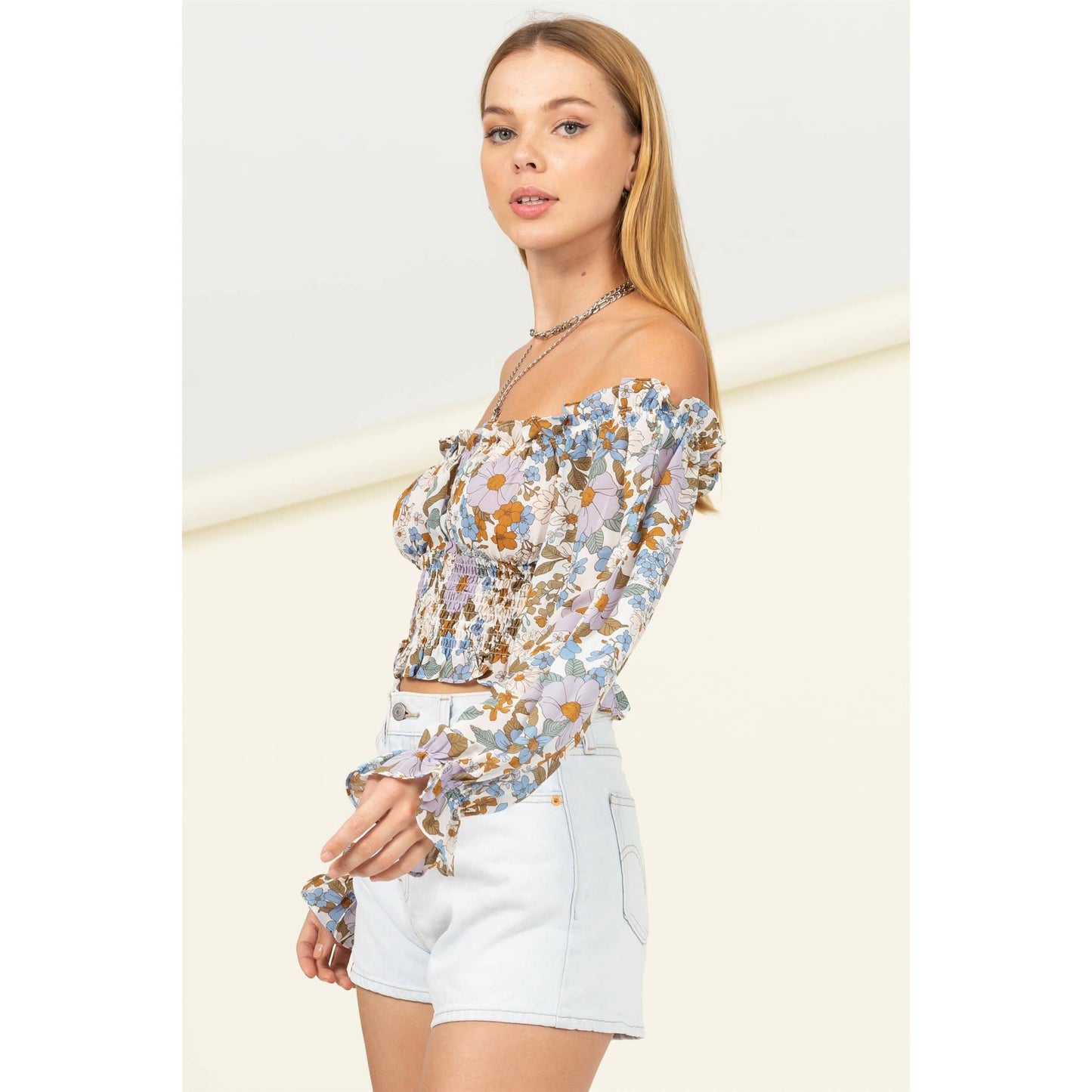 Summered Up Off Shoulder Floral Crop Top