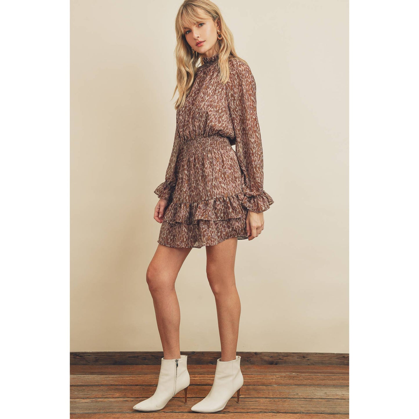 Leopard Mock-Neck Mini Dress