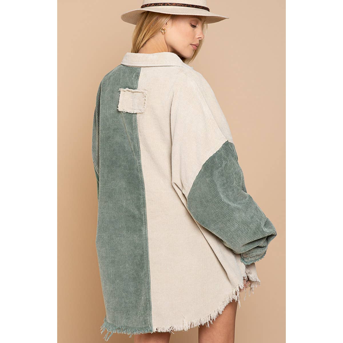 Green Colorblock Corduroy Shacket - Wild Luxe Boutique