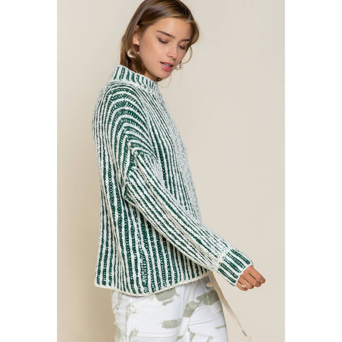 Two-Tone Woven Mock Neck Sweater - Wild Luxe Boutique