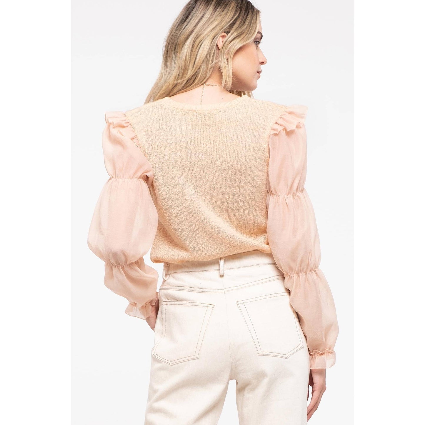 Contrast Sleeve Apricot Sweater Top