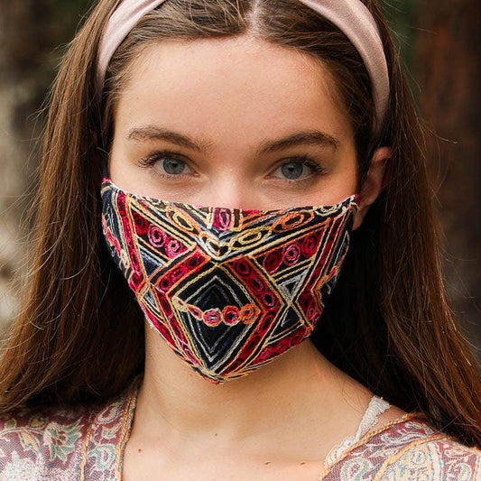 Whimsical Pattern Embroidered Face Mask - Wild Luxe Boutique