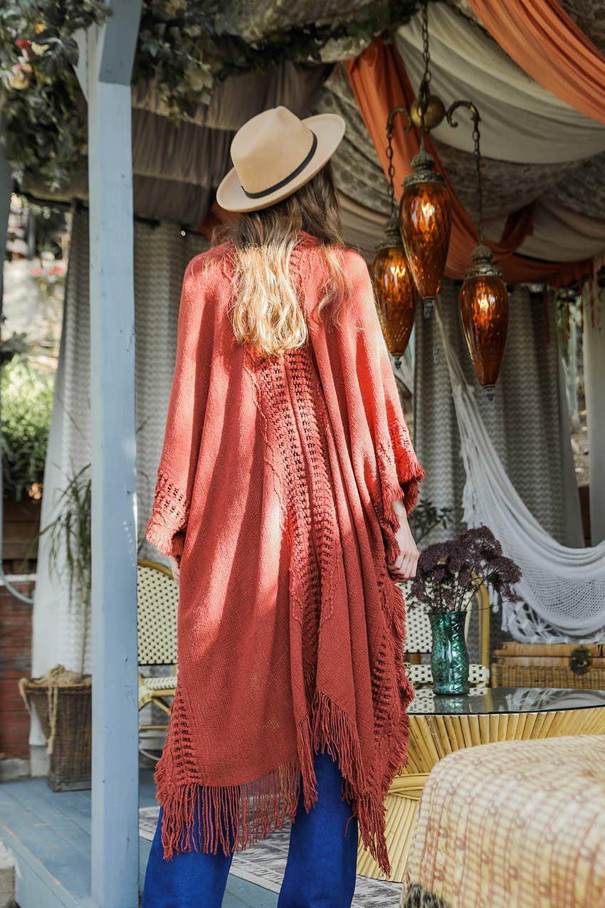 Open Work Frayed Border Bohemian Ruana - Wild Luxe Boutique
