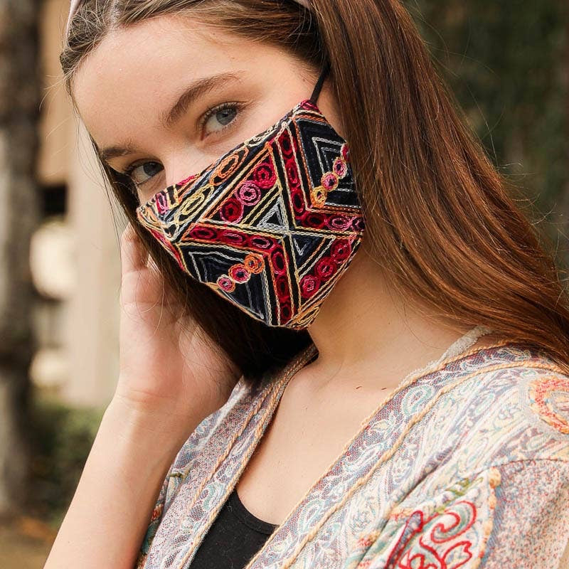 Whimsical Pattern Embroidered Face Mask - Wild Luxe Boutique