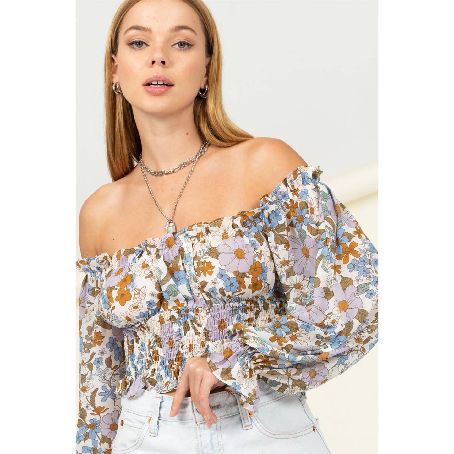 Summered Up Off Shoulder Floral Crop Top