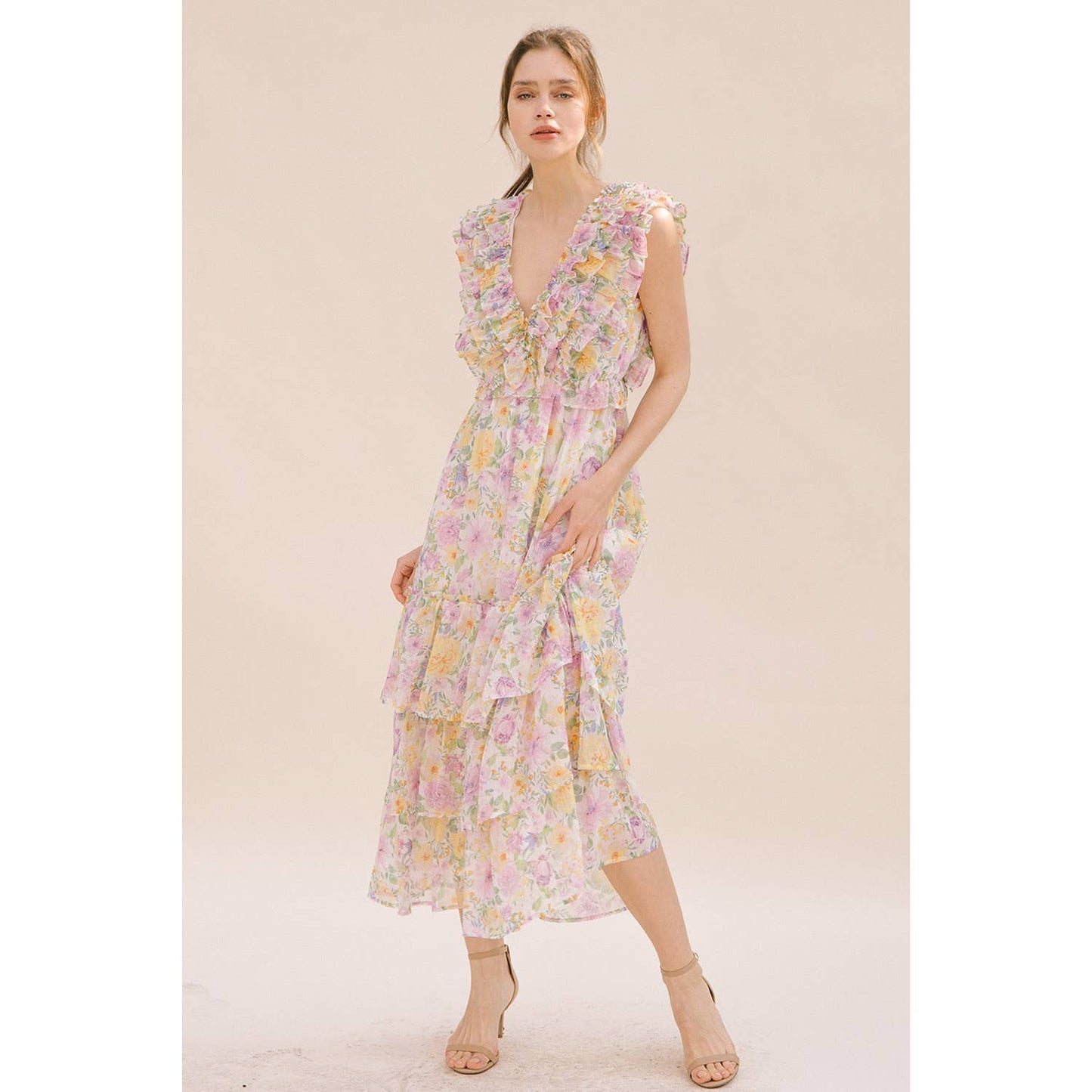 Floral Print Ruffled Maxi Dress