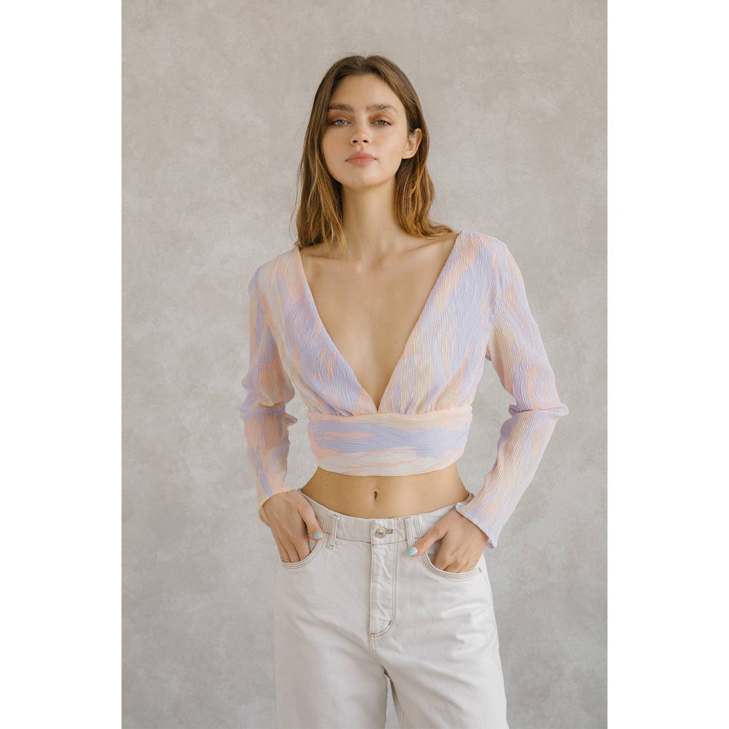 Pastel Multi-Color Crepe Cropped Top