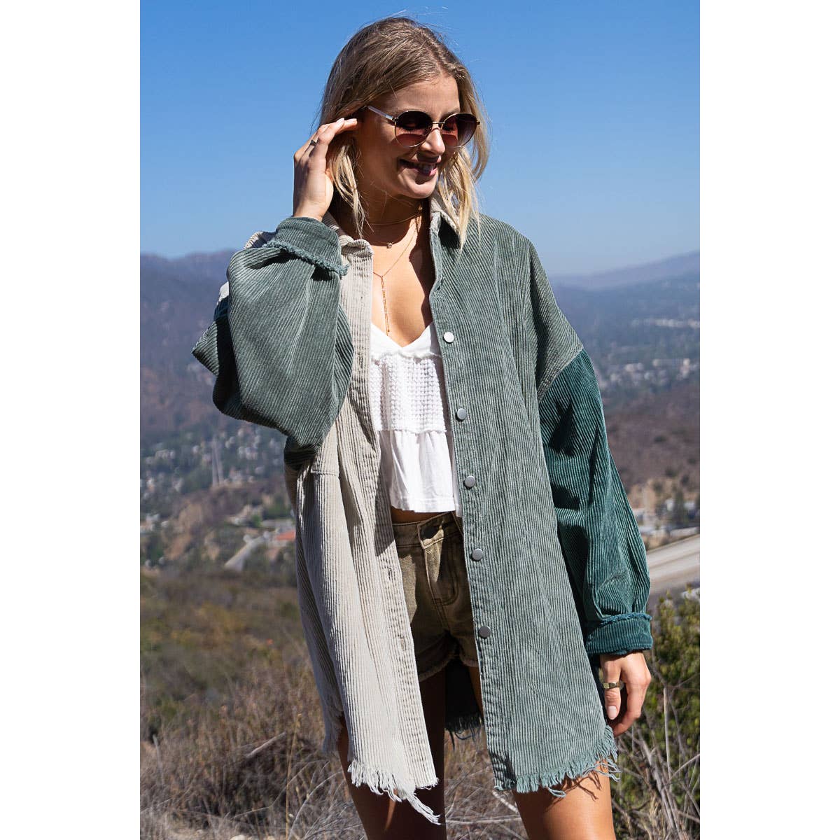Green Colorblock Corduroy Shacket - Wild Luxe Boutique