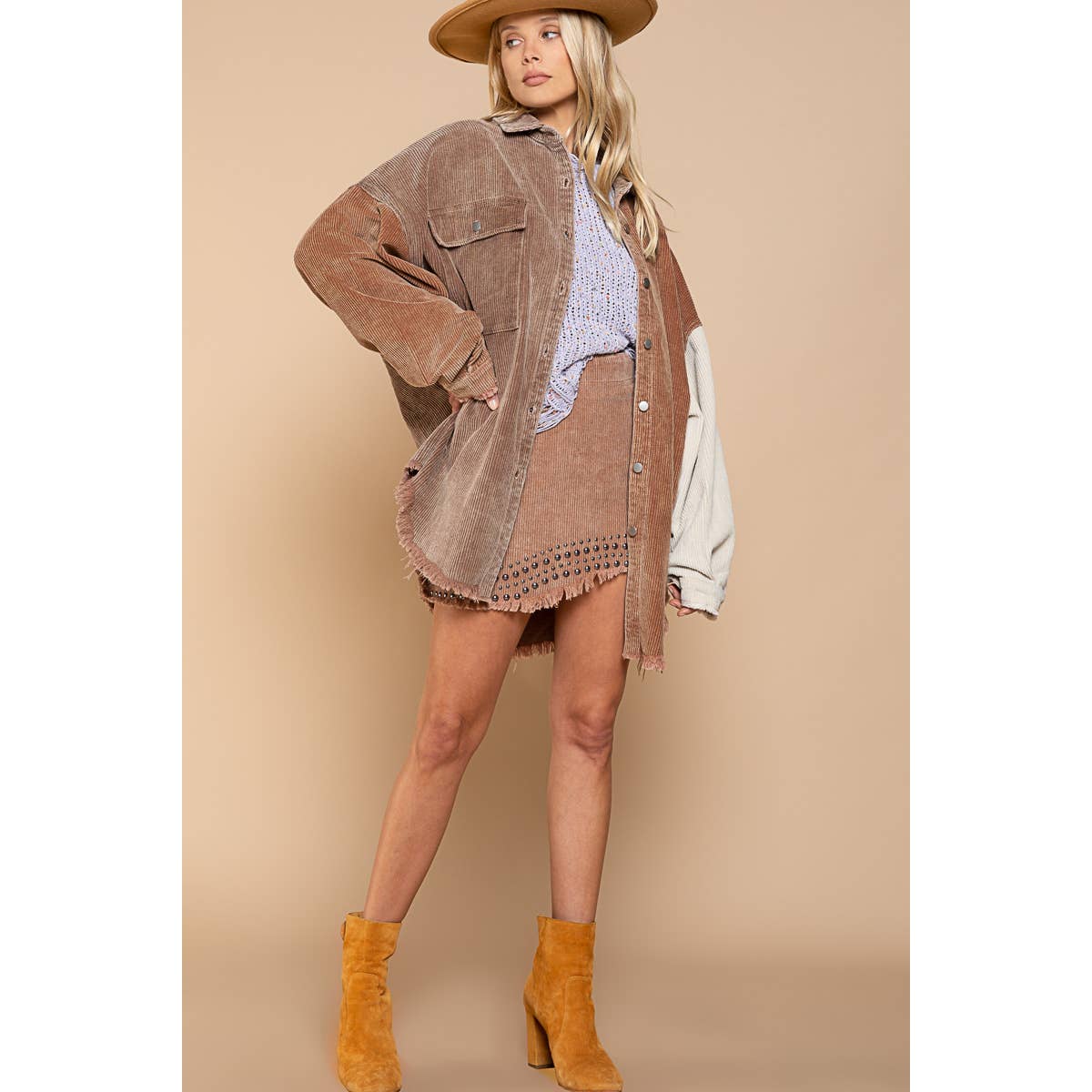 Chocolate Colorblock Corduroy Shacket - Wild Luxe Boutique