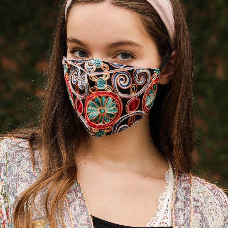 Floral Pattern Embroidered Face Mask - Wild Luxe Boutique