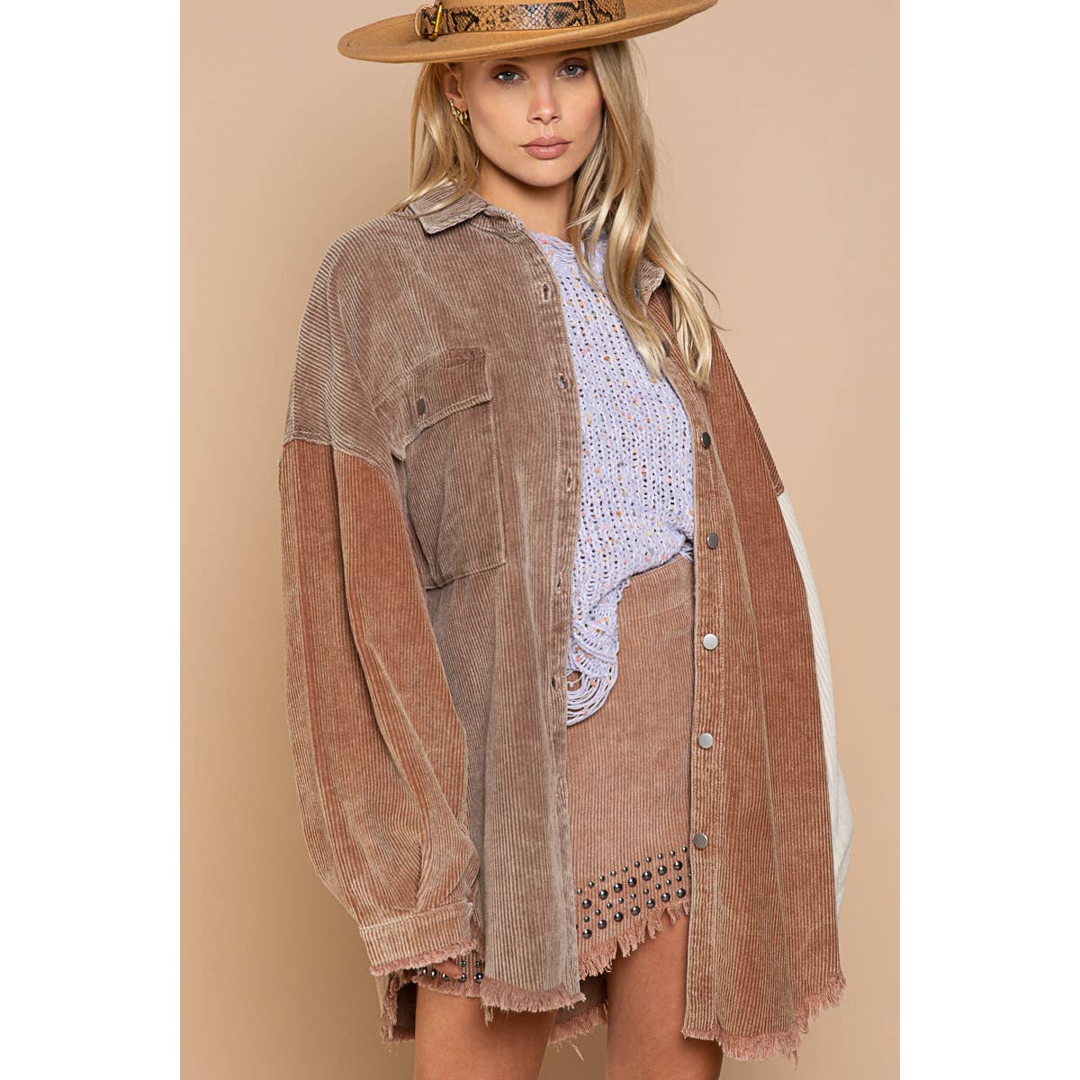 Chocolate Colorblock Corduroy Shacket - Wild Luxe Boutique