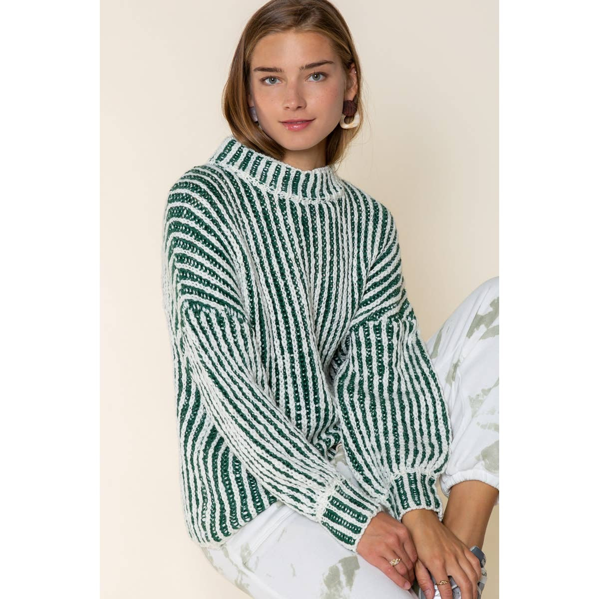 Two-Tone Woven Mock Neck Sweater - Wild Luxe Boutique