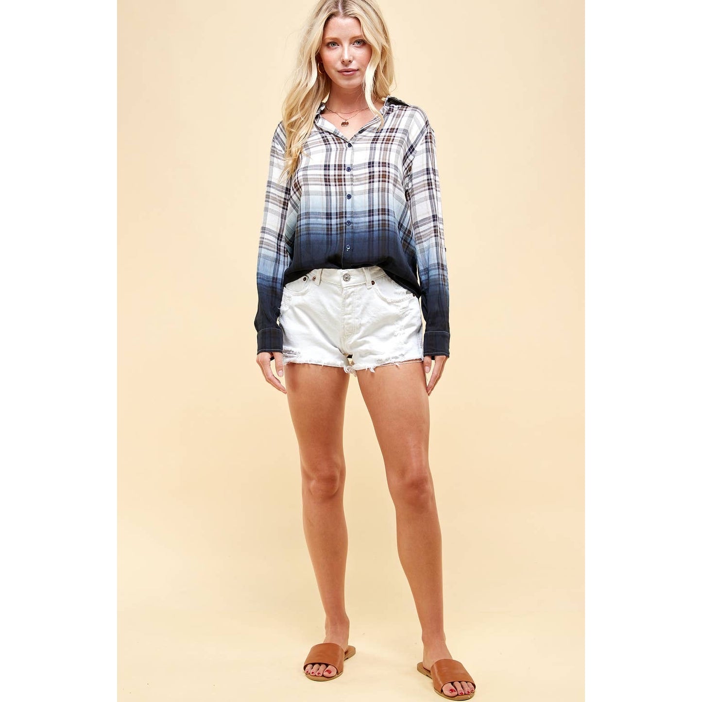Plaid Dip Dye Ombré Shirt - Wild Luxe Boutique