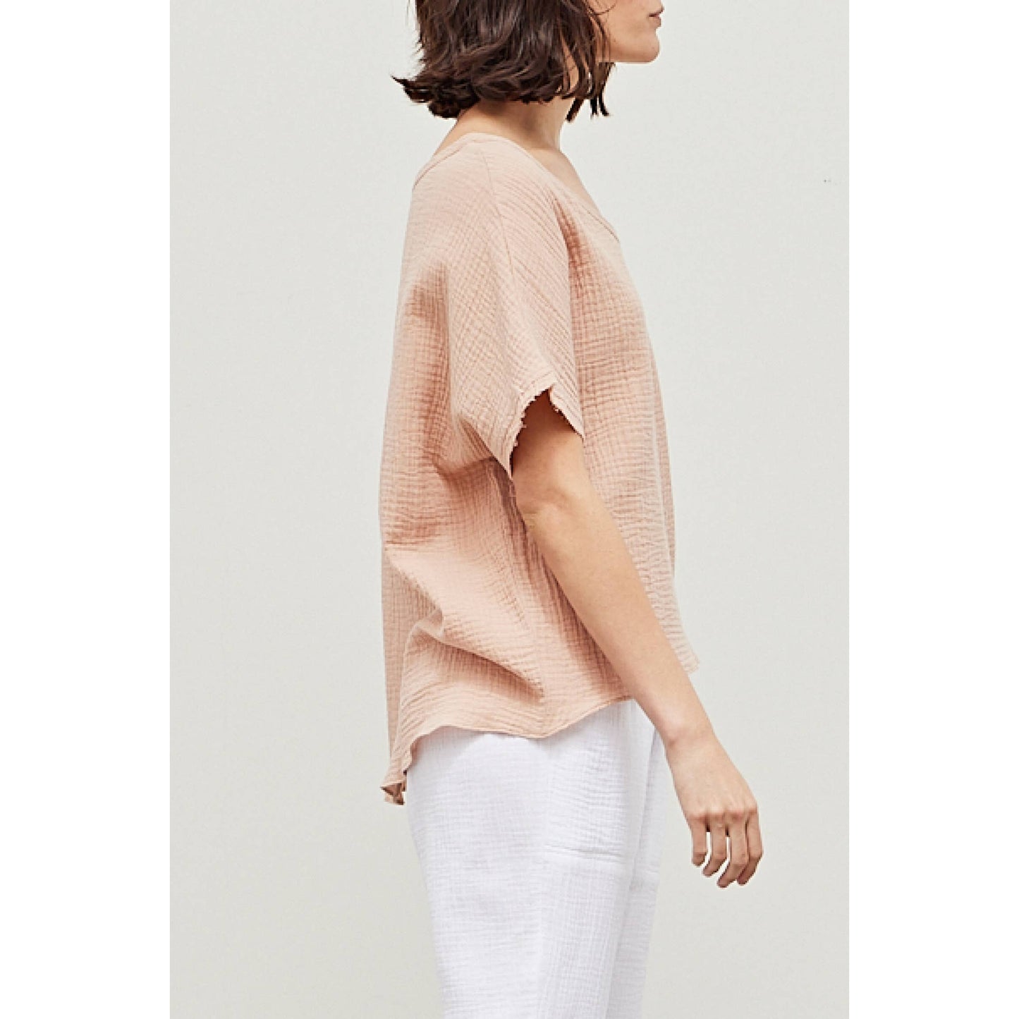 Grade & Gather Cotton Gauze Blouse in Soft Rose