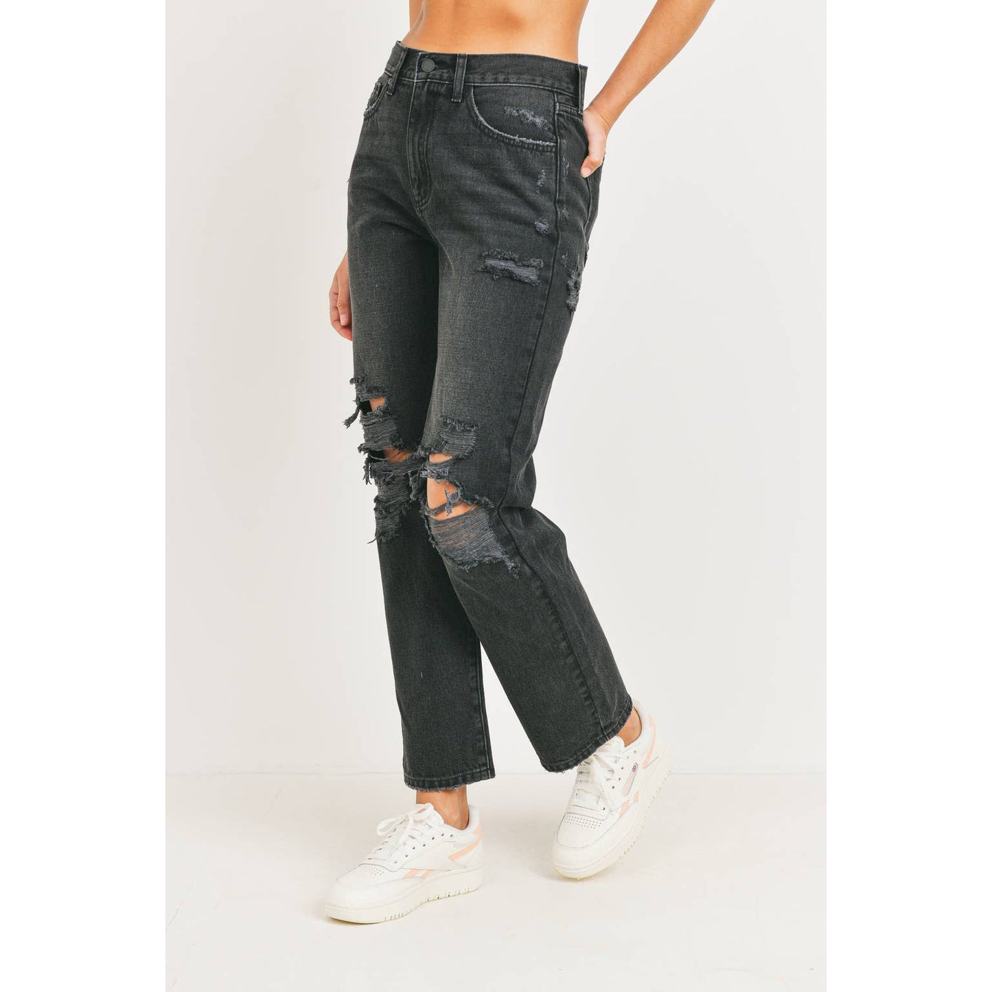 Dylan Washed Black High Rise Distressed Dad Jean - Wild Luxe Boutique