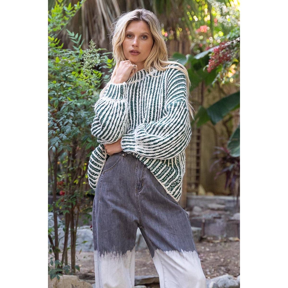 Two-Tone Woven Mock Neck Sweater - Wild Luxe Boutique