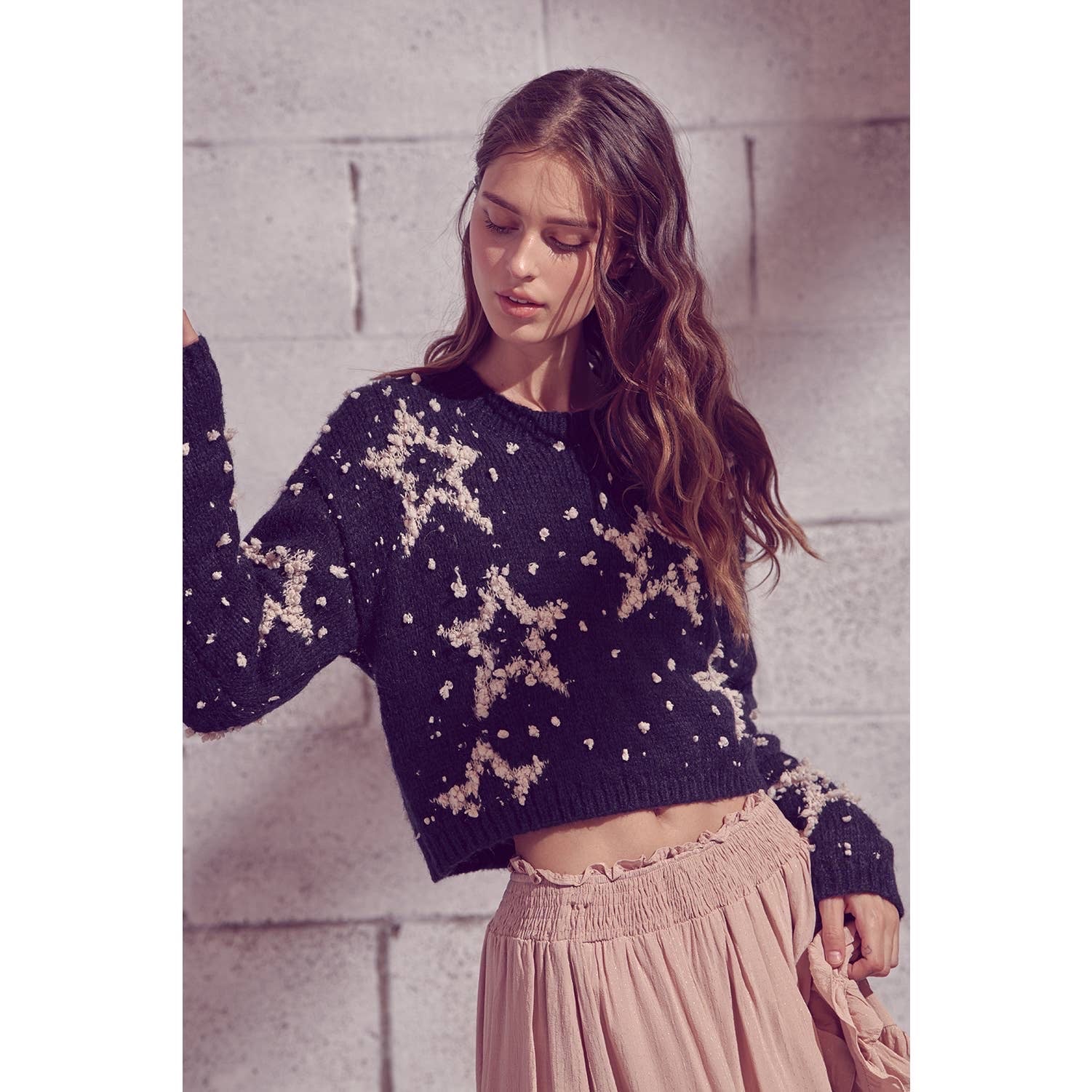 Storia 3D Fuzzy Star Cropped Sweater - Wild Luxe Boutique