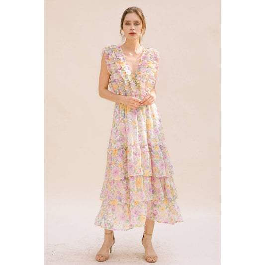 Floral Print Ruffled Maxi Dress