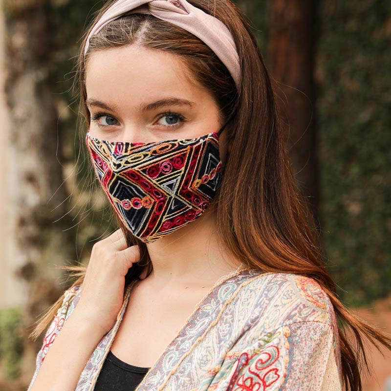 Whimsical Pattern Embroidered Face Mask - Wild Luxe Boutique