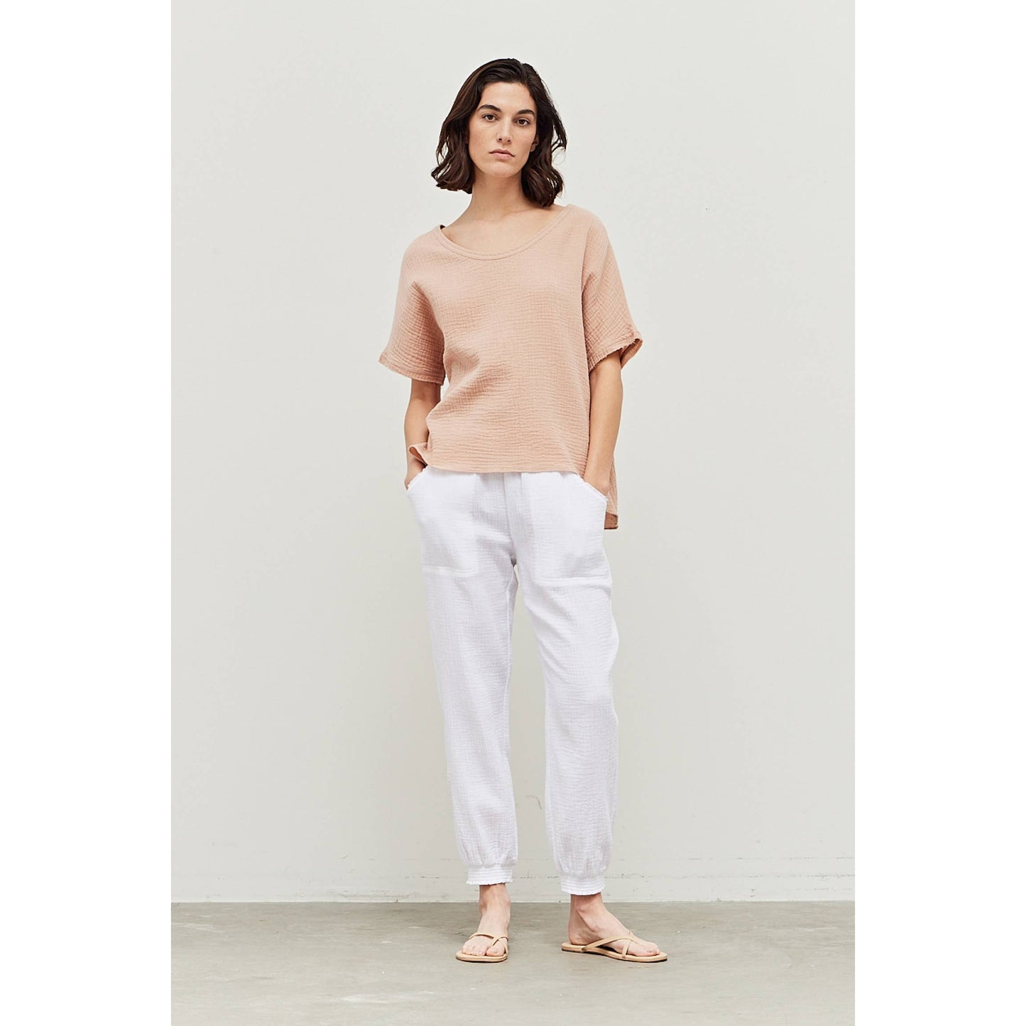 Grade & Gather Cotton Gauze Blouse in Soft Rose