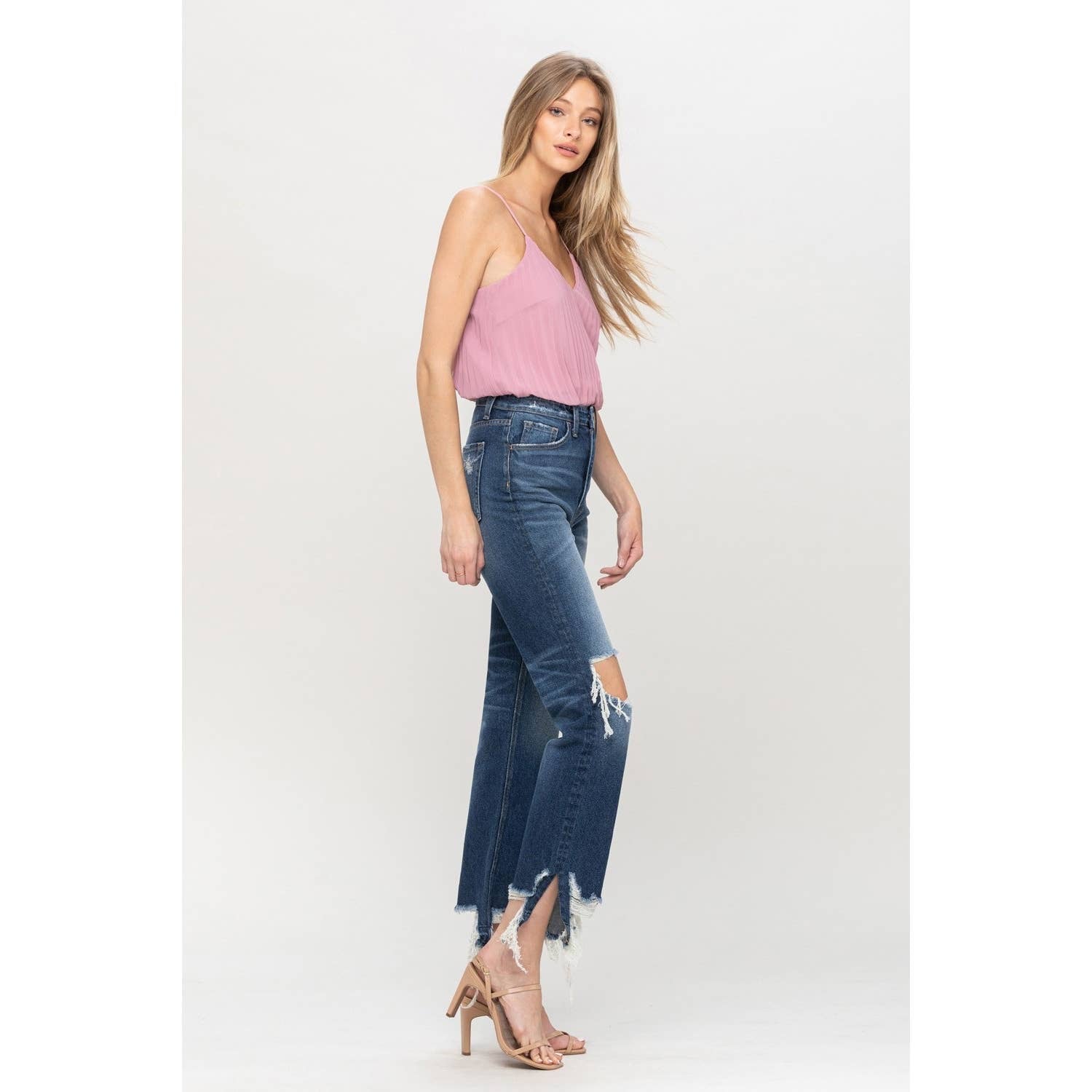 Charity High-Rise Distressed Hem Straight Denim - Wild Luxe Boutique