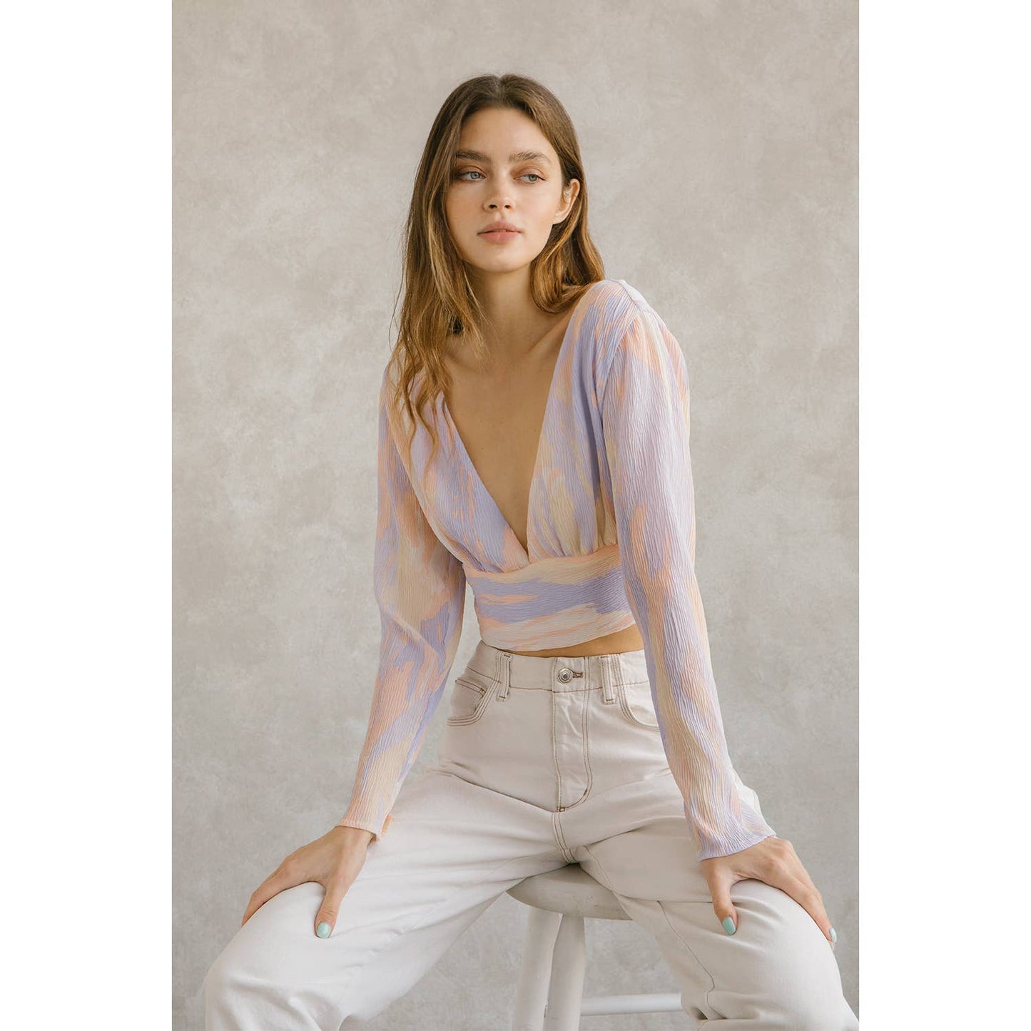 Pastel Multi-Color Crepe Cropped Top
